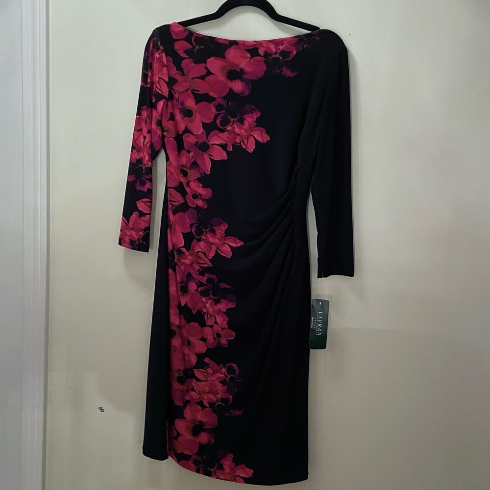 NWT Ralph Lauren black red floral midi dress size 10